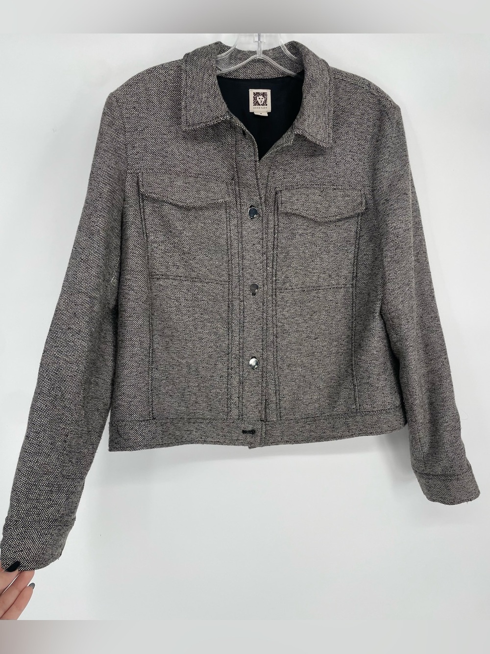 Anne Klein Gray / Black Tweed Lined Shacket Casual Jacket W/ Chest Pockets